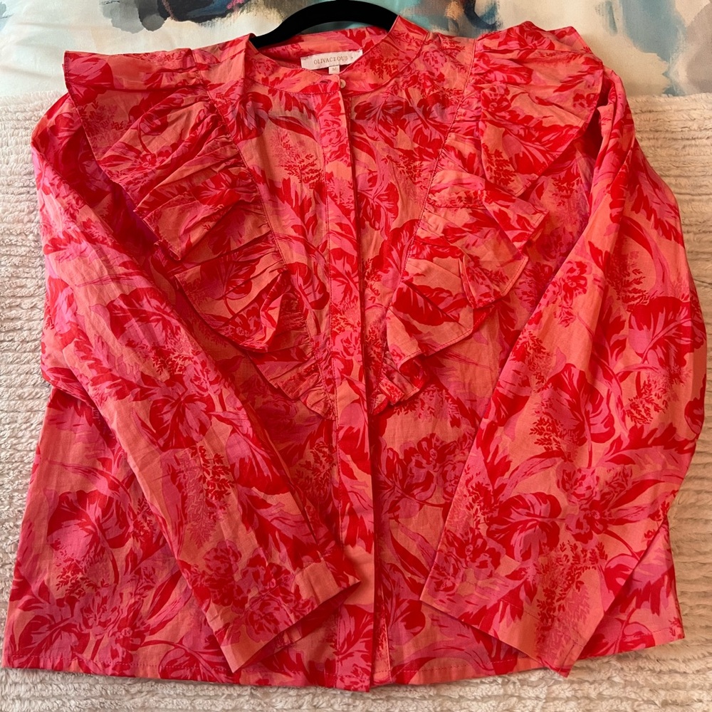 Olivaceous Floral Ruffle Top